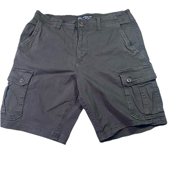 America Eagle Men's Active Flex Shorts 36 Black Cargo Y2K GUC - Picture 1 of 7